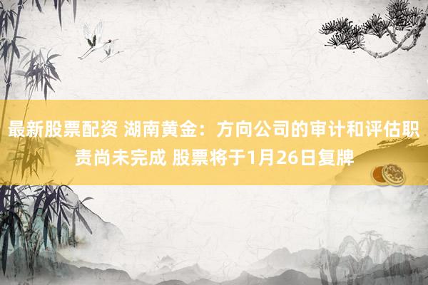 最新股票配资 湖南黄金：方向公司的审计和评估职责尚未完成 股票将于1月26日复牌